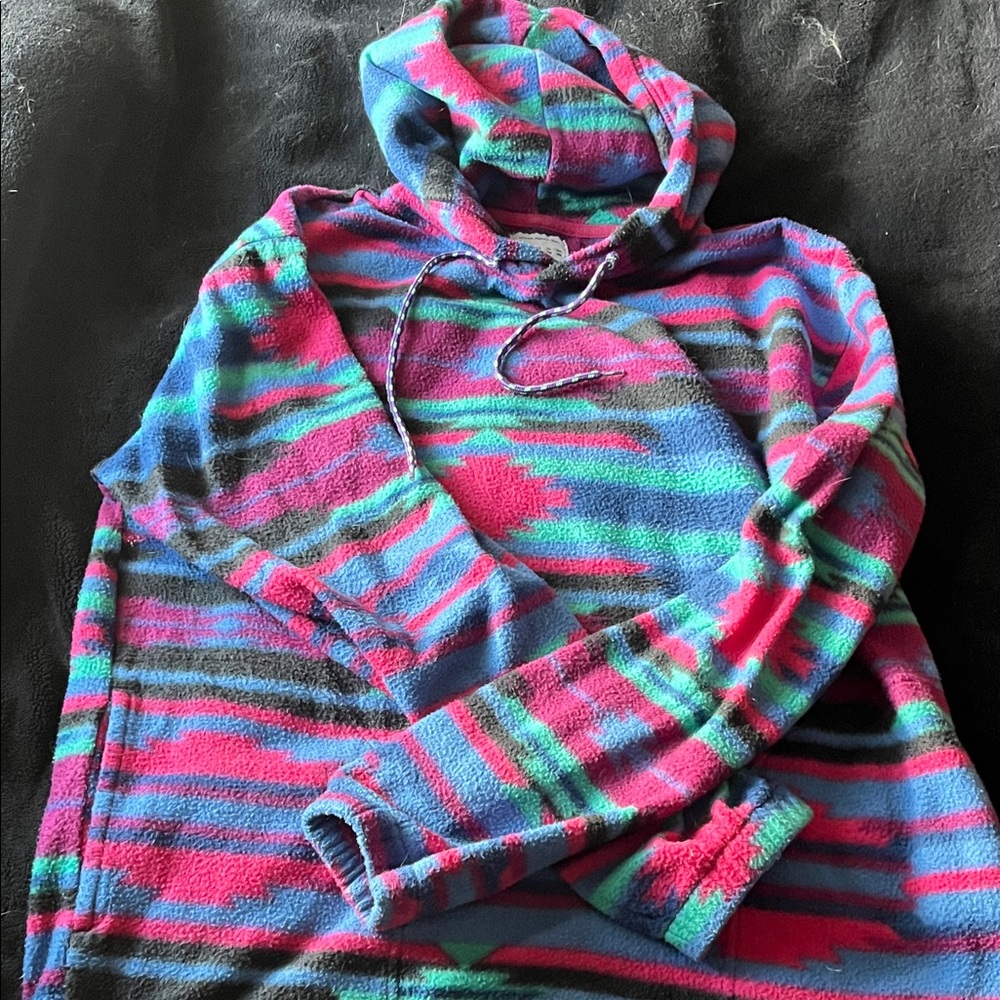 Urban Outfitters Multicolor Striped Fleece Hoodie - Pink, Teal, Blue